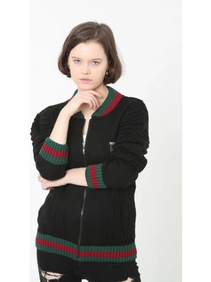 Giyim Center Kadın Tam Fermuarlı Triko Hırka - Siyah