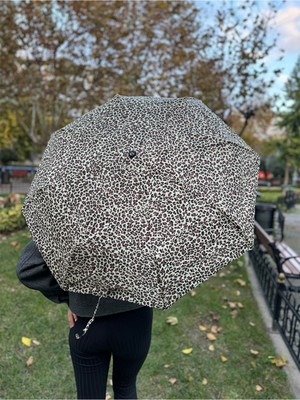 8 Telli Otomatik Leopar Desenli Rüzgarlık Şemsiye
