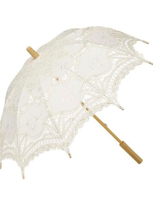 Beyaz Dantelli Şemsiye, Handmade, Ahşap Sap, Gelin, Nişan, Düğün, Organizasyon