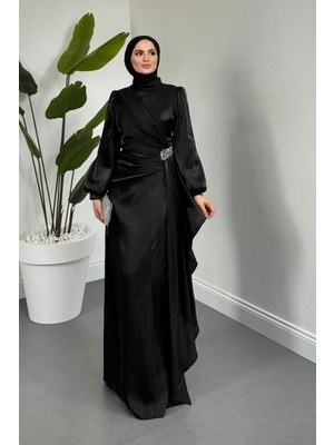 Merven Akyüz Magnolia Saten Abiye Siyah