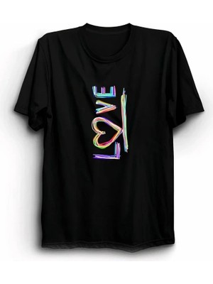 Giyim Center Sevgililer Günü Için Özel Tasarım Love Baskılı T-Shirt - Siyah