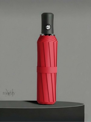 Normadia Rüzgarlı Hava Dayanıklı Fiber Telli Kırmızı Otomatik Şemsiye