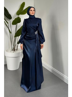Merven Akyüz Magnolia Saten Abiye Lacivert