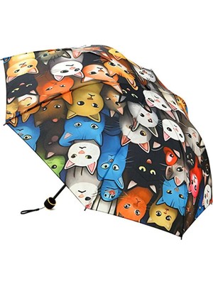 Normadia Renkli Kedi Desenli 8 Telli Manuel Şemsiye, Eğlenceli Tasarım