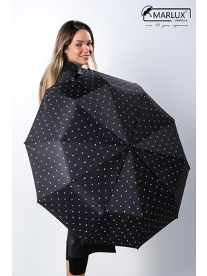 Normadia Şık Siyah Benekli Ahşap Saplı Tam Otomatik Kadın Şemsiye