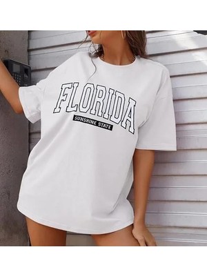 Giyim Center Kadın Bisiklet Yaka Baskılı T-Shirt - Beyaz