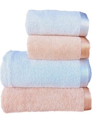 Erteks Havlu Seti 2 Ad 70 x 140 Banyo 2 Ad 50 x 100 El Havlusu Gramajlı Mercan ve Açık Gri Kenarı Parlak