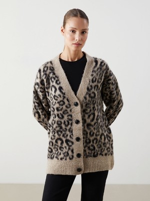 Lc Waikiki Yeni Sezon V Yaka Leopar Desenli Kadın Triko Hırka