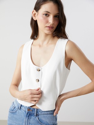 Lc Waikiki Yeni Sezon U Yaka Keten Karışımlı Kadın Klasik Yelek