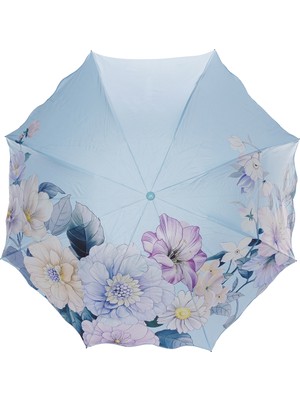 Mavi Çiçek Desenli 8 Telli UV50 Dış ve Iç Şemsiye