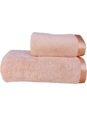 Erteks Havlu Seti 1 Ad 70 x 140 Banyo 1 Ad 50 x 100 El Havlusu Parlak Kenarlı Mercan Renk