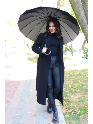 Klasik Siyah 16 Telli Kırılmaz Şemsiye, Dayanıklı ve Şık Tasarım