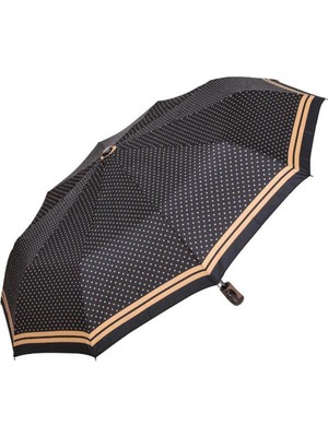 Normadia Şemsiye Kadın Tam Otomatik Puantiyeli Vizon Siyah 225 cm