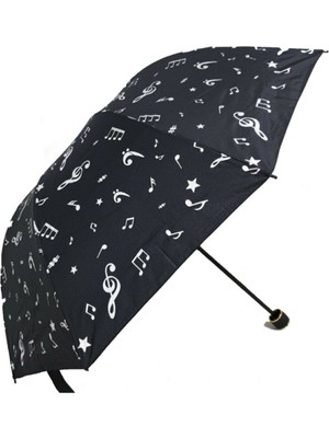 Normadia Şık ve Zarif Tasarımlı Kadın Siyah Müzik Notalı Şemsiye