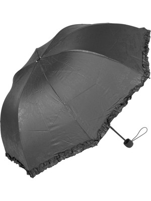 Normadia Şık Siyah Çiçek Desenli Kadın Tam Bombeli Şemsiye