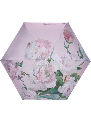 Çiçek Desenli Üç Katlı 90 cm Çanta Boy Şemsiye, UV50 Koruma, Pembe