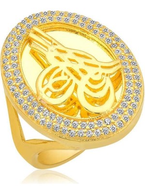 Inure Jewelry Gümüş Gold Tuğralı Bayan Yüzük