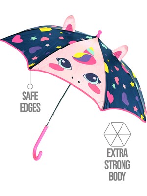 Renkli Kalpli Unicorn Kız Çocuk Şemsiye, Eğlenceli ve Şık Tasarım