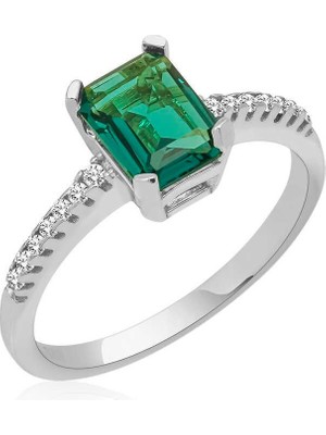 Inure Jewelry Gümüş Yeşil Baget Taşlı Kadın Yüzük
