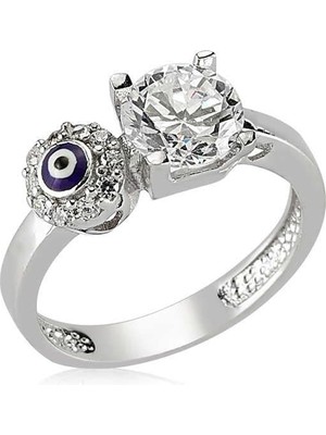 Inure Jewelry Gümüş Tek Taş Nazarlı Bayan Yüzük