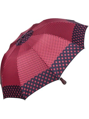 Normadia Renkli 10 Telli Kadın Şemsiye, Lacivert ve Kırmızı Puantiyeli Tasarım
