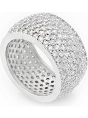 Inure Jewelry Gümüş 7 Sıra Beyaz Tamtur Bayan Alyans Yüzük