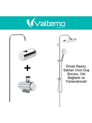 Romena | Valtemo Paslanmaz Krom Tepe Duş Seti Profil Borusu + Yönlendirici  + Üst Bağlantı Dahil