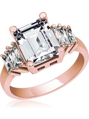 Inure Jewelry Gümüş Rose Baget Taşlı  Bayan Yüzük