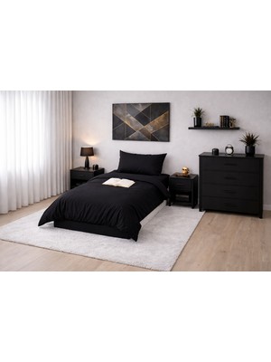 Seralay Home Siyah Tek Kişilik Lastıklı Carsaflı Nevresim Takım