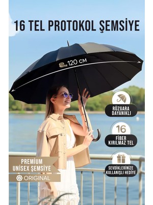 Normadia 16 Tel Fiber Rüzgara Dayanıklı Protokol Baston Şemsiye