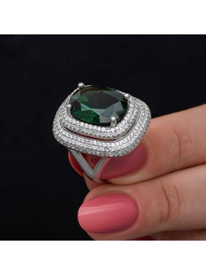 Inure Jewelry Gümüş Yeşil Zirkon Taşlı Kadın Yüzük