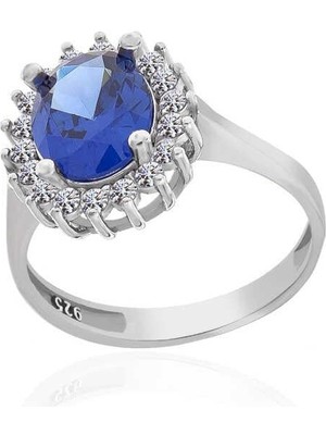 Inure Jewelry Gümüş Mavi Taşlı Oval Kadın Yüzük