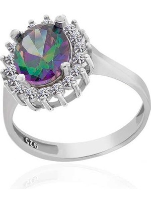 Inure Jewelry Gümüş Mistik Topaz Taşlı Oval Kadın Yüzük