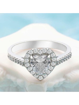 Inure Jewelry Gümüş Beyaz Taşlı Kalpli Kadın Yüzük