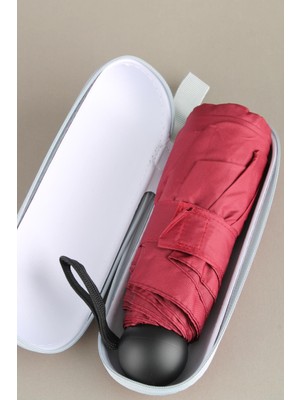 Mini Rüzgar Koruyucu Fermuarlı Şemsiye Bordo 214ML