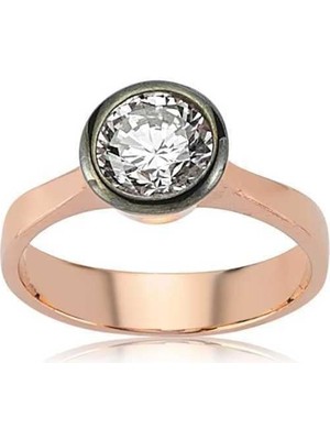 Inure Jewelry Gümüş Rose Elmas Montür Tek Taş Bayan Yüzük