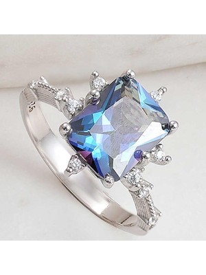 Inure Jewelry Gümüş Mavi Zirkon Taşlı Kadın Yüzük
