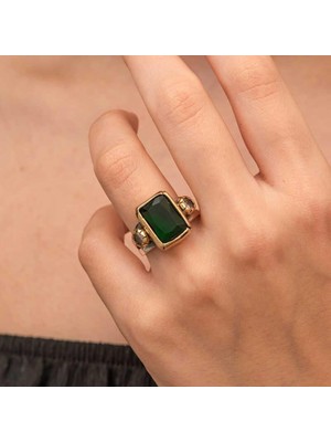 Inure Jewelry Gümüş Yeşil Zirkon Taşlı Otantik Kadın Yüzük