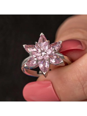 Inure Jewelry Gümüş Pembe Lotus Çiçeği Kadın Yüzük