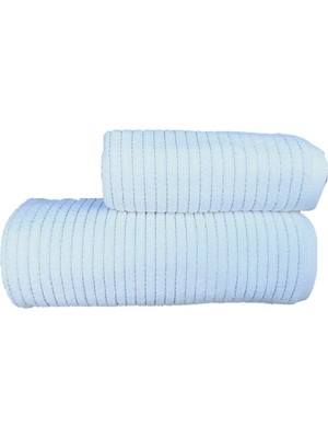 Erteks Havlu Seti Banyo ve El Havlusu Kendinden Mavi Çizgili Beyaz Modern Yumuşacık