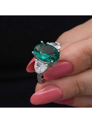 Inure Jewelry Gümüş Yeşil Renk Paraiba Taşlı Kadın Yüzük