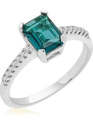 Inure Jewelry Gümüş Koyu Yeşil Baget Taşlı Kadın Yüzük