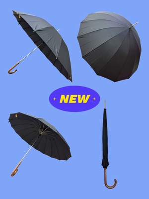 Normadia 16 Çelik Telli Ahşap Saplı Sağlam Fiber Gövde Rüzgar Korumalı Şemsiye