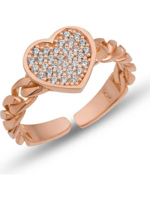 Inure Jewelry Gümüş Ayarlanabilir Rose Kalpli Kadın Yüzük