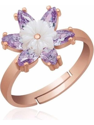 Inure Jewelry ​gümüş Rose Lila Lotus Çiçeği Yüzük