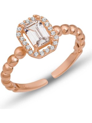 Inure Jewelry Gümüş Ayarlanabilir Rose Beyaz Baget Taşlı Kadın Yüzük