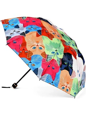 Meow Kedi Desenli 8 Telli Yarasa Model Manuel Şemsiye