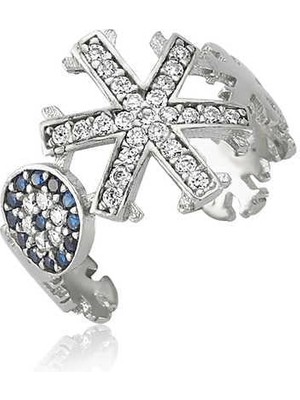 Inure Jewelry Gümüş Nazarlı Kar Tanesi Ayarlamalı Bayan Yüzük