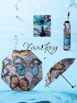 Normadia Renkli 8 Telli Üç Boyutlu Kelebek Desenli Kadın Rüzgar Dayanıklı Şemsiye