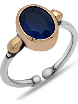Inure Jewelry Gümüş Lacivert Taşlı Ayarlanabilir Otantik Kadın Yüzük